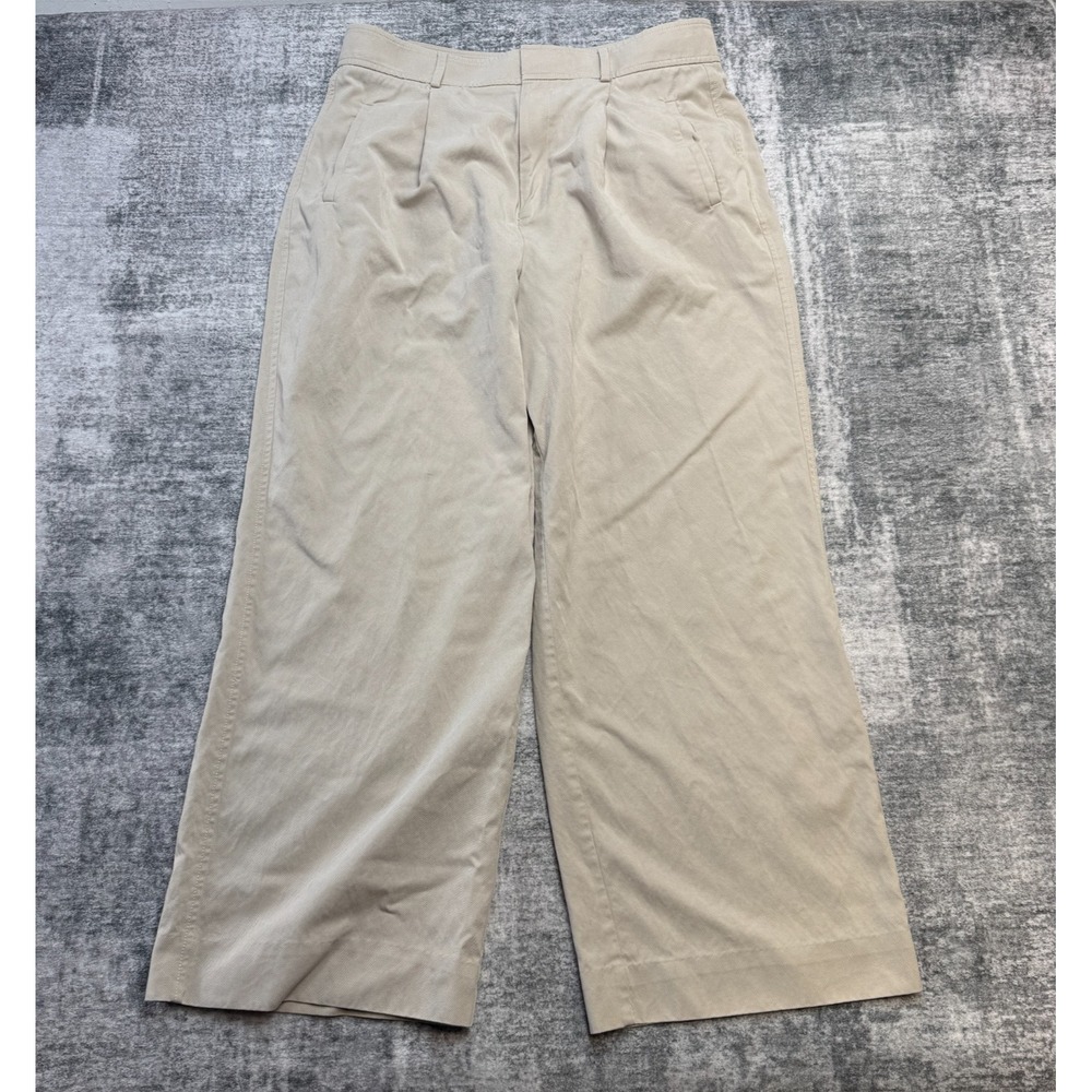 Everlane Pants Womens 14S Beige Wide Leg Pleated Trouser Lyocell Quiet Luxury